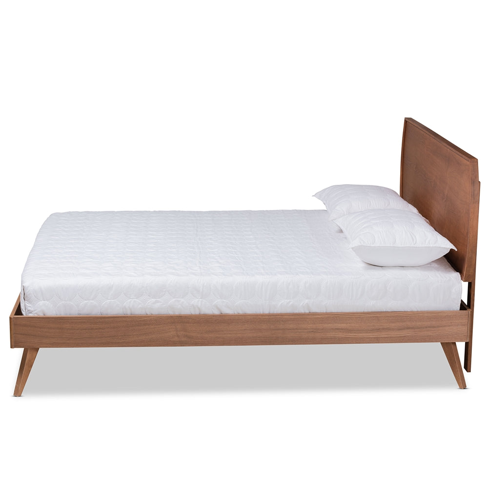 Claude Aimi King Walnut Wood Platform Bed – Mid-Century Modern Low Profile Frame