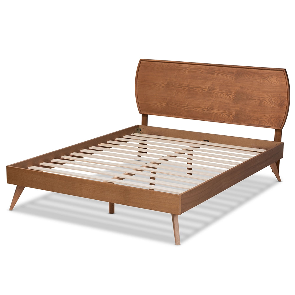 Aurelio Aimi Full Walnut Brown Wood Platform Bed – Mid-Century Modern with Slatted Support