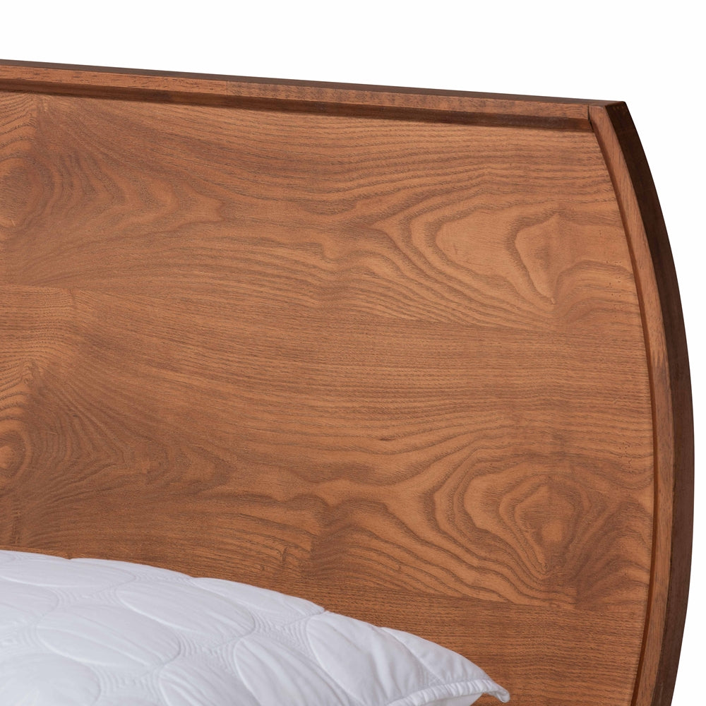 Claude Aimi King Walnut Wood Platform Bed – Mid-Century Modern Low Profile Frame