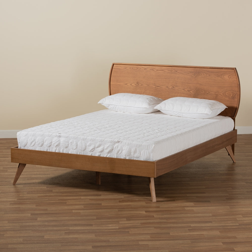 Alatar Aimi Collection Queen Size Walnut Wood Platform Bed – Mid-Century Modern Design
