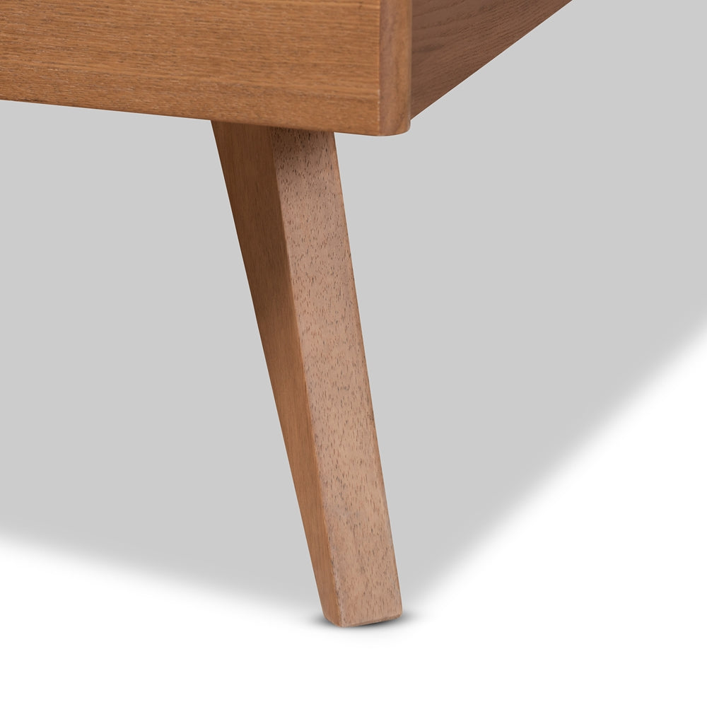 Asami Mid-Century Modern Walnut Brown Finished Wood And Synthetic Rattan King Size Platform Bed
