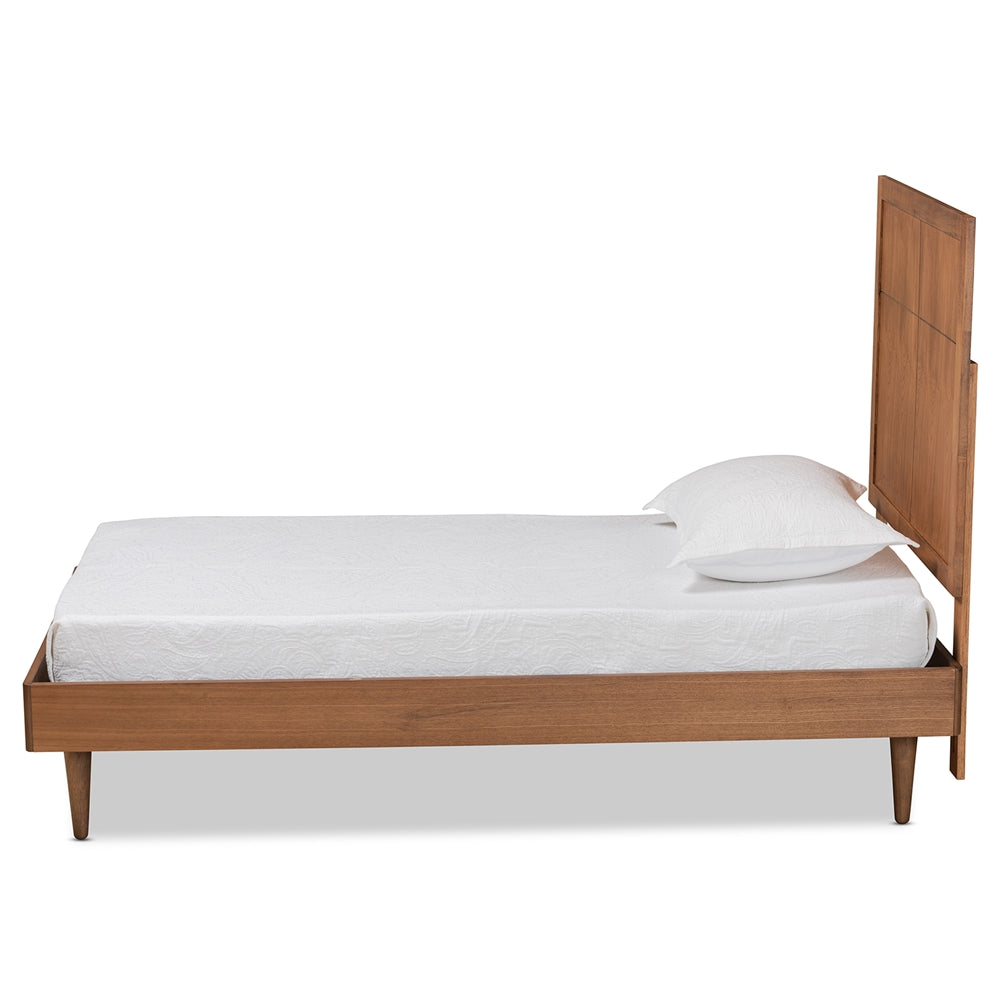 Rin Mid-Century Modern Walnut Brown Finished Wood Twin Size Platform Bed
