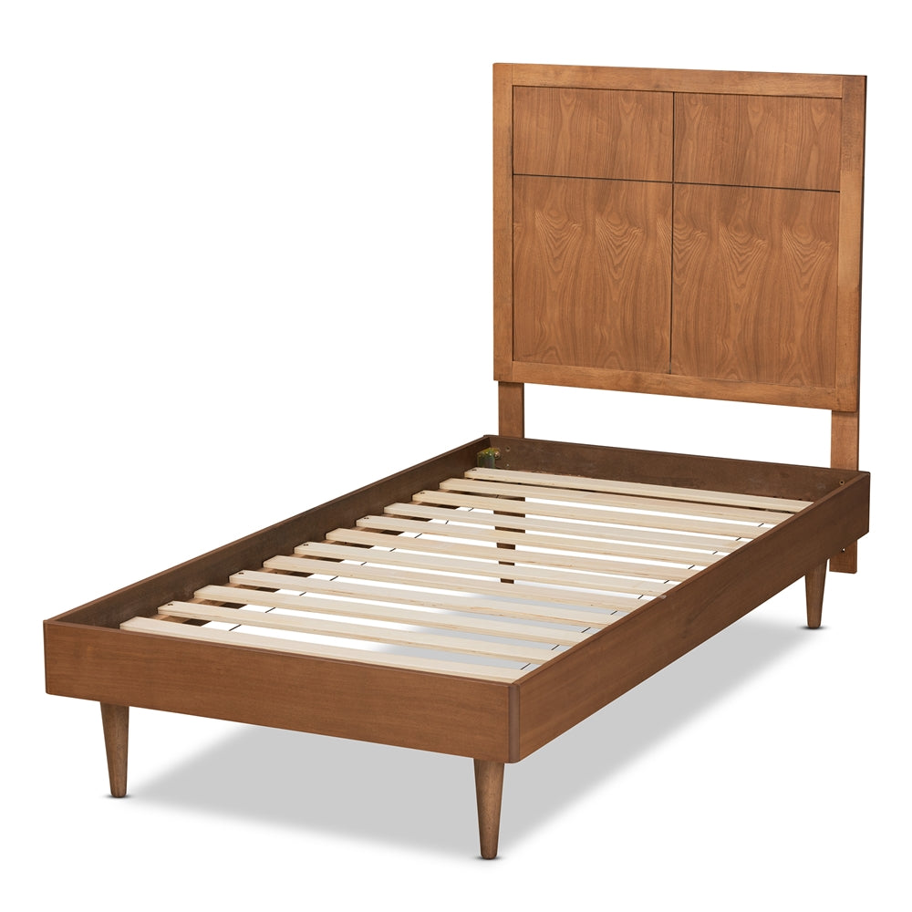 Rin Mid-Century Modern Walnut Brown Finished Wood Twin Size Platform Bed