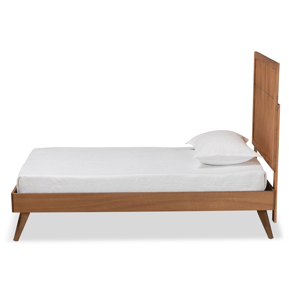 Noela Mid-Century Modern Walnut Brown Finished Wood Twin Size Platform Bed