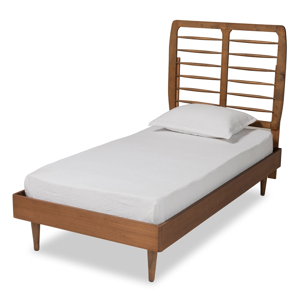 Rayna Mid-Century Modern Style Walnut Brown Finished Wood Twin Size Platform Bed