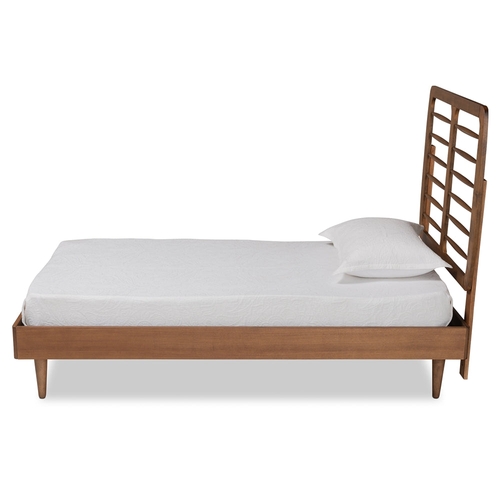 Rayna Mid-Century Modern Style Walnut Brown Finished Wood Twin Size Platform Bed