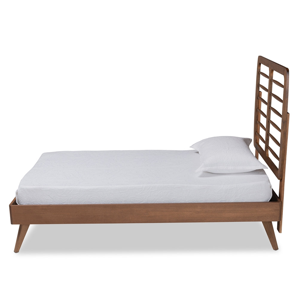 Yana Mid-Century Modern Walnut Brown Finished Wood Twin Size Platform Bed