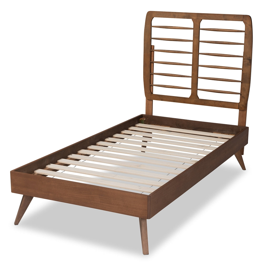 Yana Mid-Century Modern Walnut Brown Finished Wood Twin Size Platform Bed