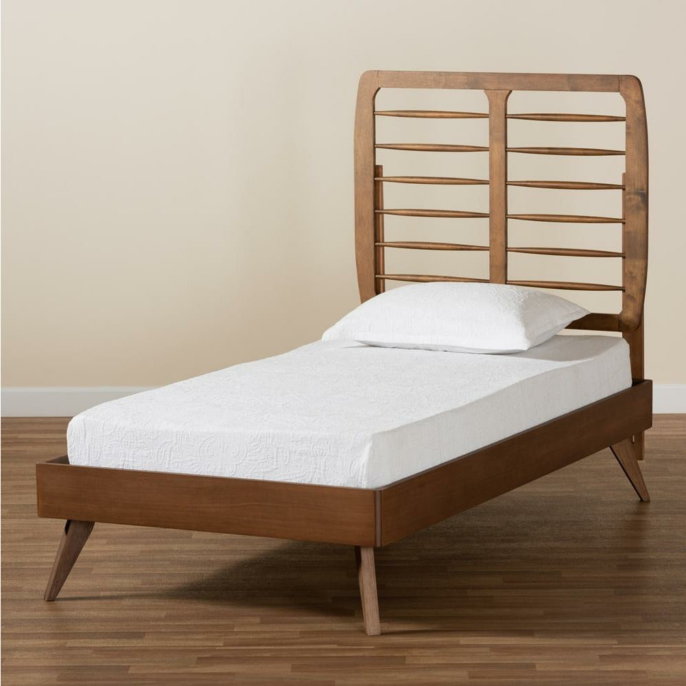 Yana Mid-Century Modern Walnut Brown Finished Wood Twin Size Platform Bed