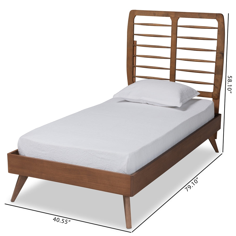 Yana Mid-Century Modern Walnut Brown Finished Wood Twin Size Platform Bed