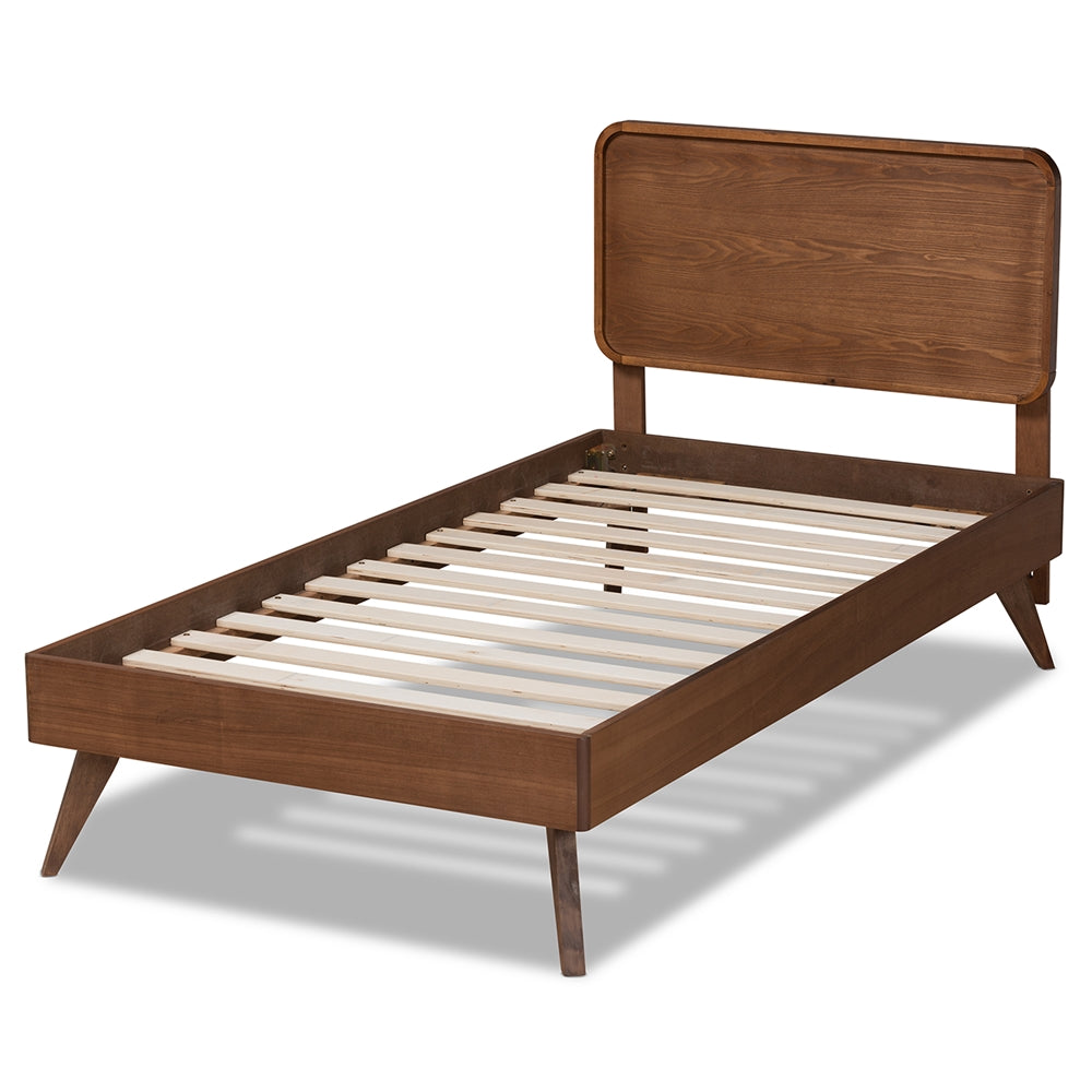 Leola Walnut Brown Finished Wood Twin Size Platform Bed