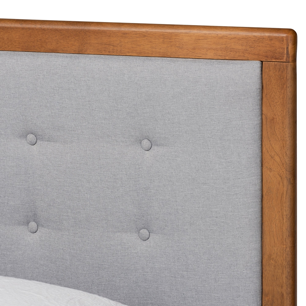 Greta Light Grey Fabric Walnut Brown Finished Wood Twin Size Bed