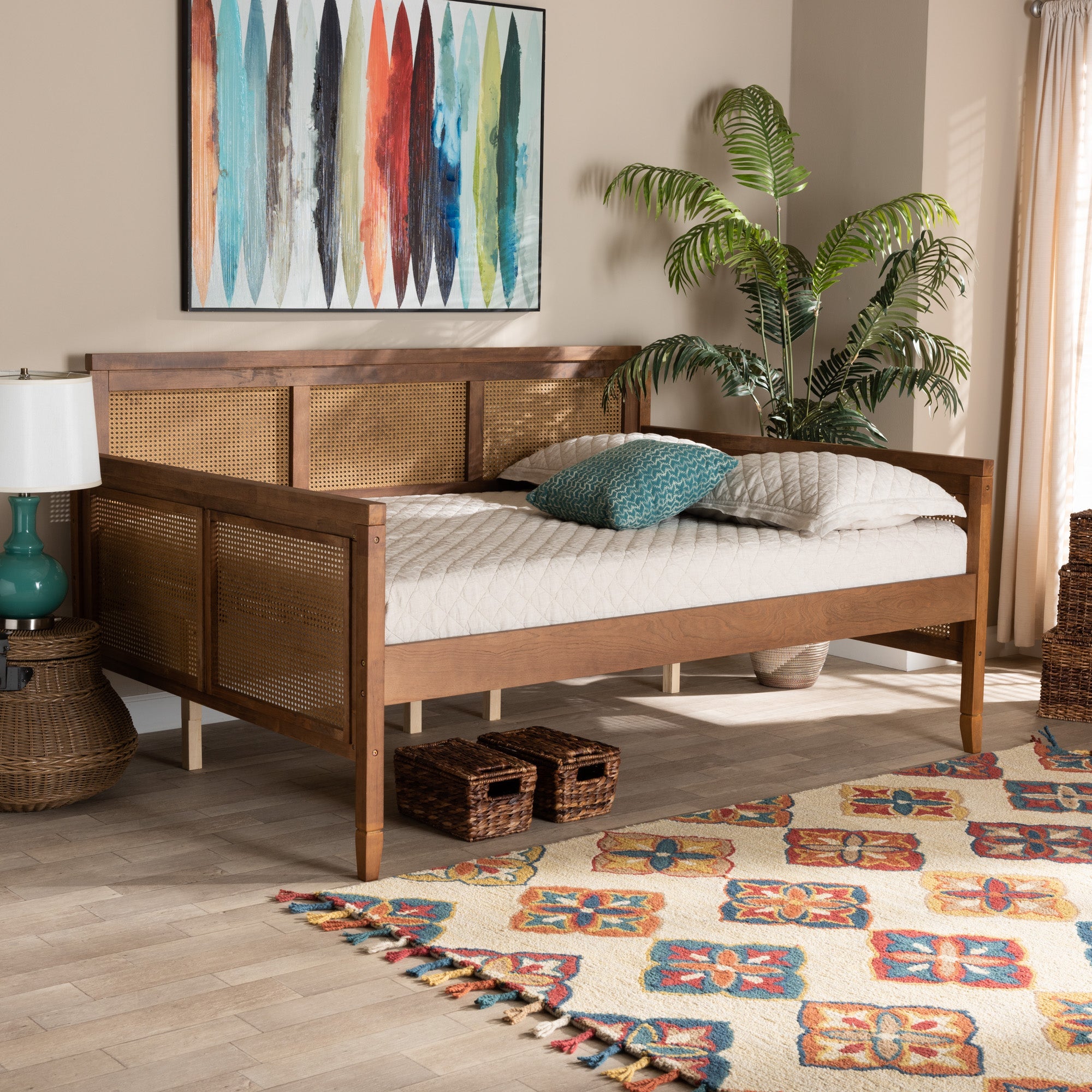 Toveli Ash Walnut Finished Wood And Synthetic Rattan Full Size Daybed