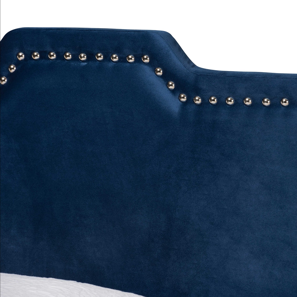Benjen Glam Navy Blue Velvet Fabric Upholstered Twin Size Panel Bed