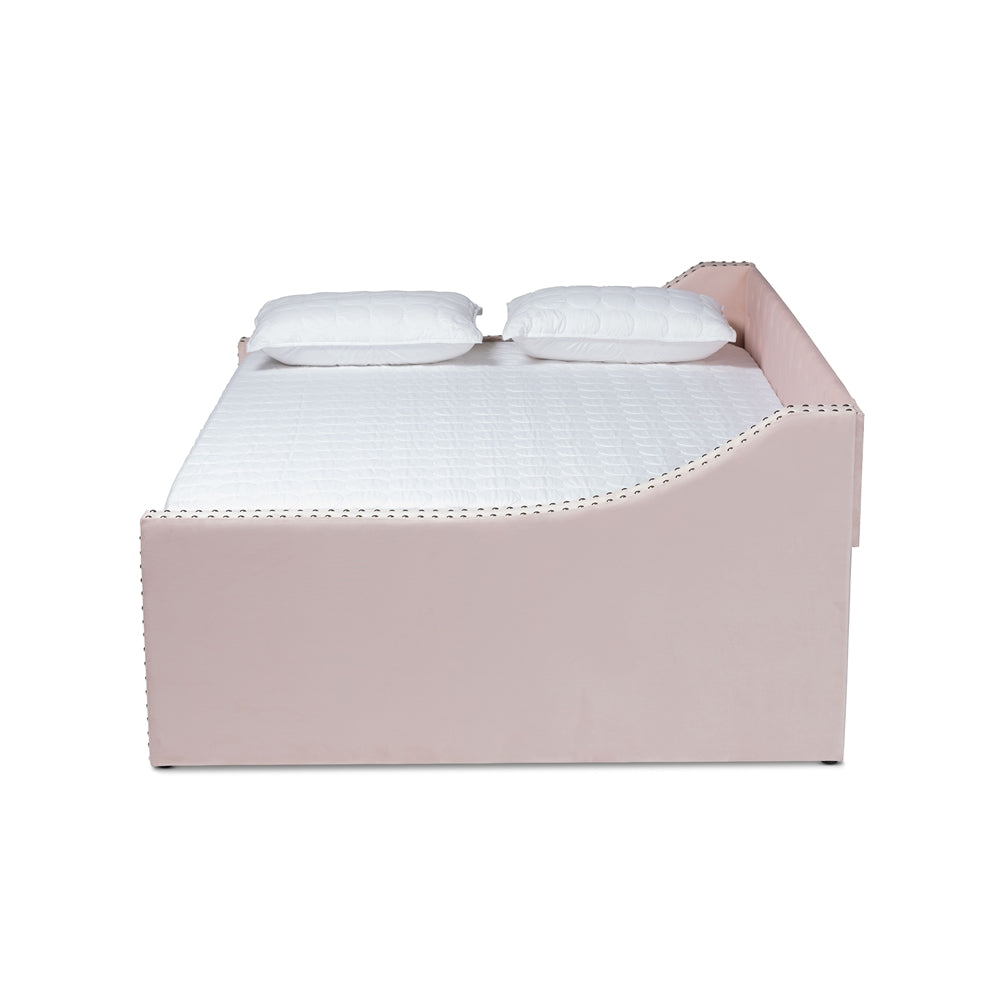 Raphael Pink Velvet Fabric Upholstered Full Size Daybed with Trundle