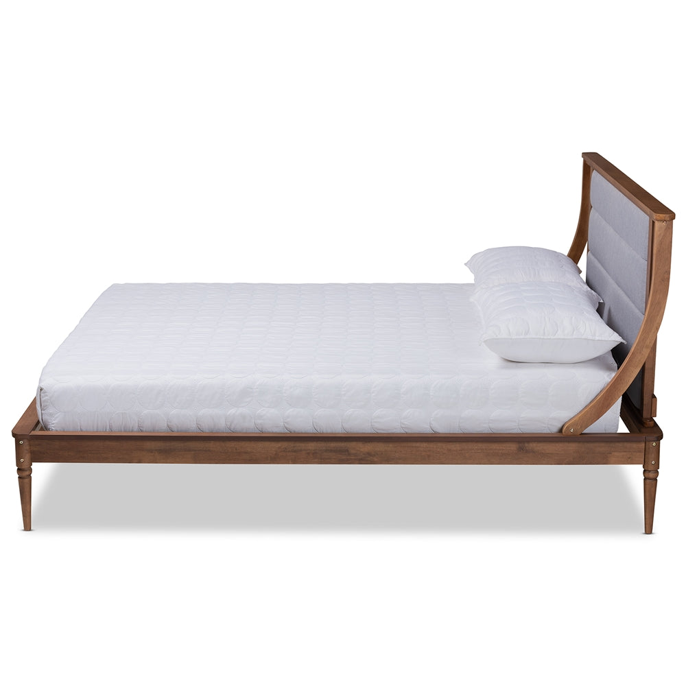 Regis Light Grey Fabric and Walnut Brown Finished Wood Queen Size Bed