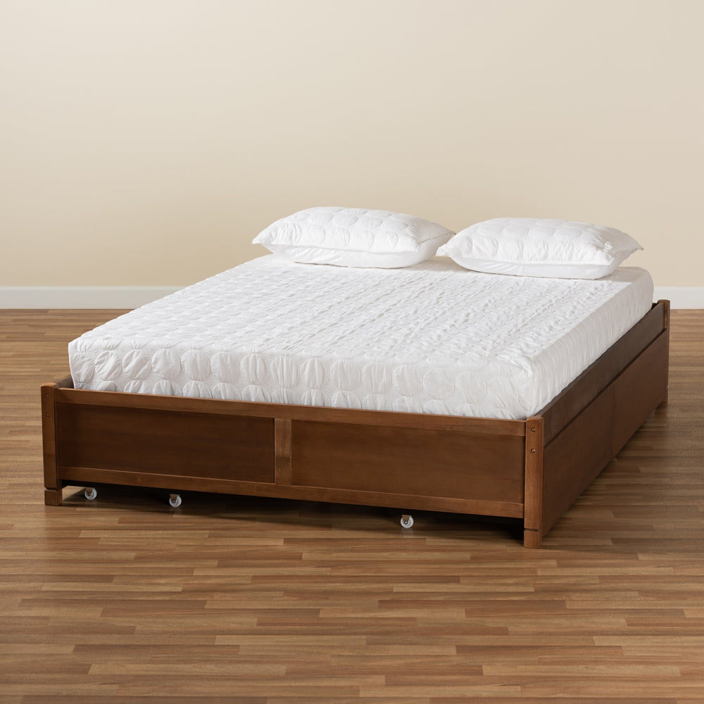Yara Walnut Brown Finished Wood King Size 4-Drawer Storage Bed Frame