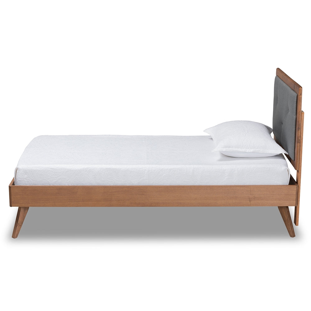 Laima Dark Grey Twin Platform Bed with Walnut Brown Wood Finish