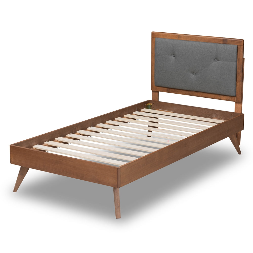 Laima Dark Grey Twin Platform Bed with Walnut Brown Wood Finish