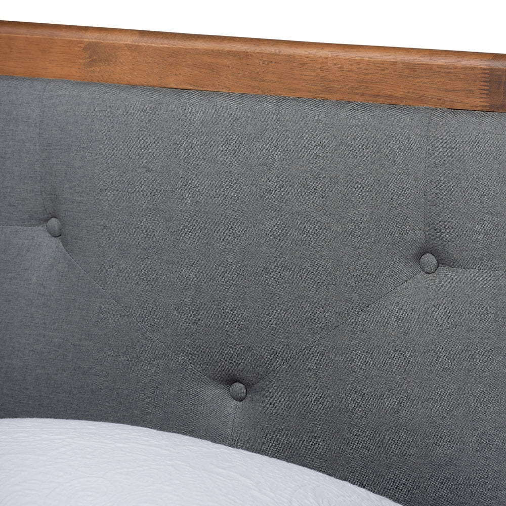 Laima Dark Grey Twin Platform Bed with Walnut Brown Wood Finish