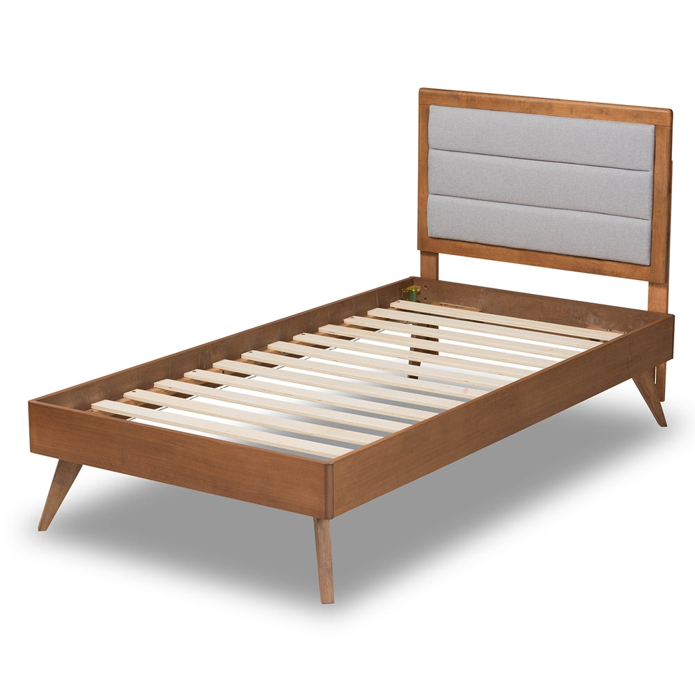 Linn Light Grey Fabric and Walnut Brown Finished Wood Platform Bed