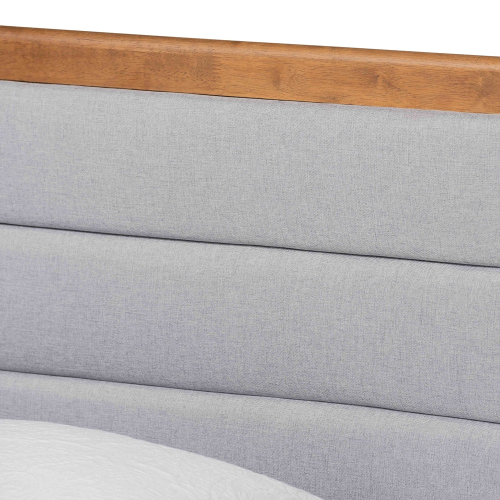 Linn Light Grey Fabric and Walnut Brown Finished Wood Platform Bed