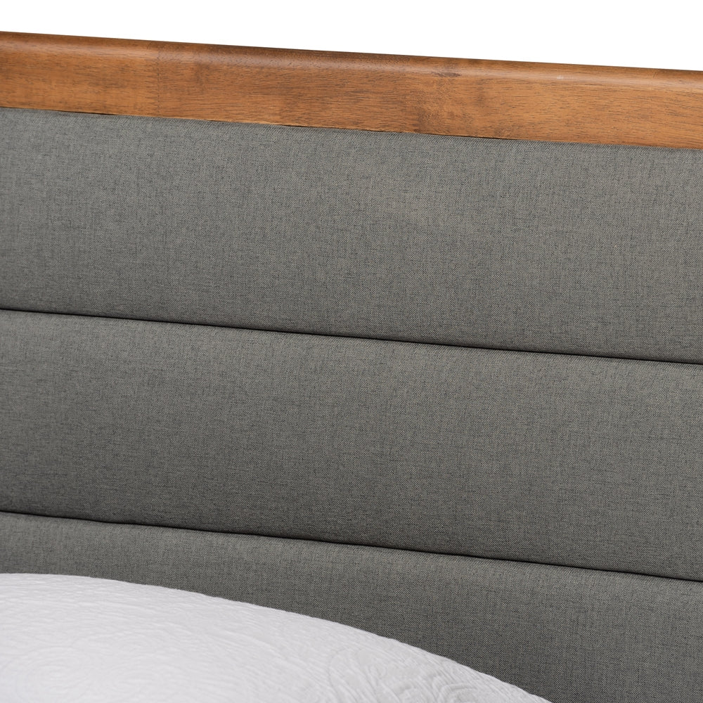 Seren Dark Grey Fabric and Walnut Brown Finished Wood Twin Size Bed