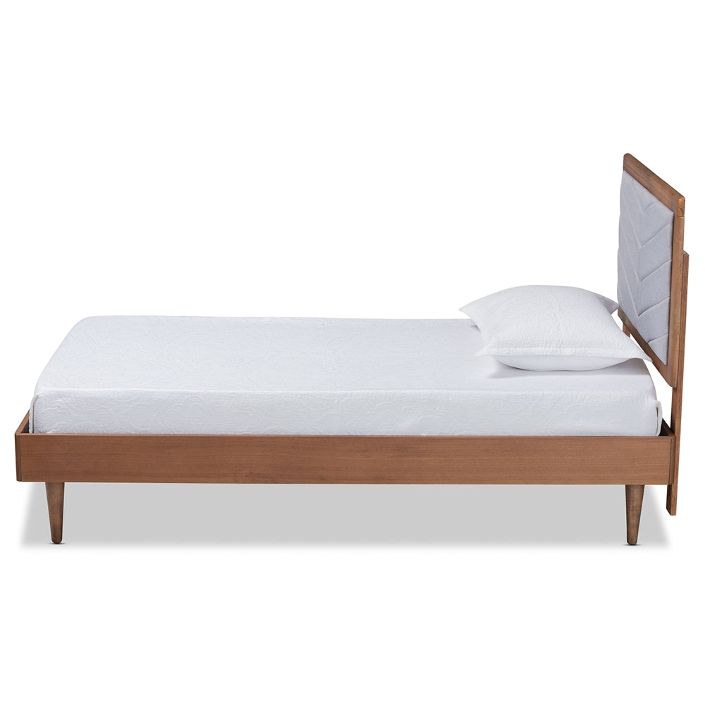 Tasha Light Grey Fabric And Walnut Brown Finished Wood Twin Size Bed