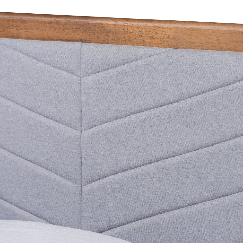 Tasha Light Grey Fabric And Walnut Brown Finished Wood Twin Size Bed