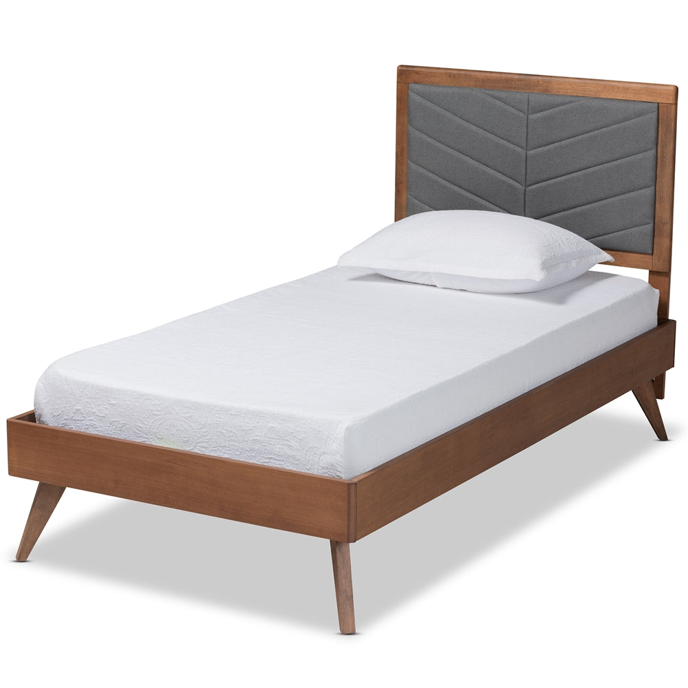 Roze Dark Grey Fabric and Walnut Brown Finished Wood Twin Size Bed