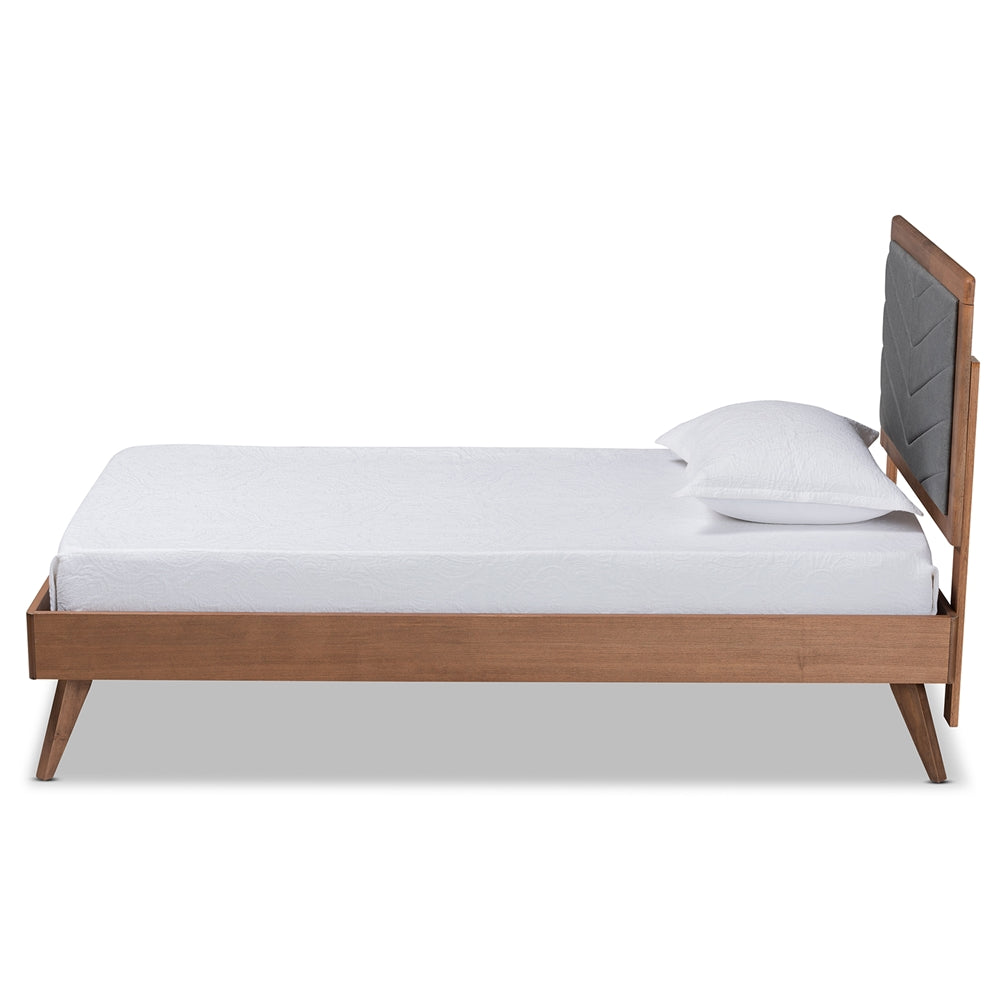 Roze Dark Grey Fabric and Walnut Brown Finished Wood Twin Size Bed