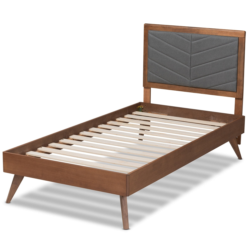 Roze Dark Grey Fabric and Walnut Brown Finished Wood Twin Size Bed