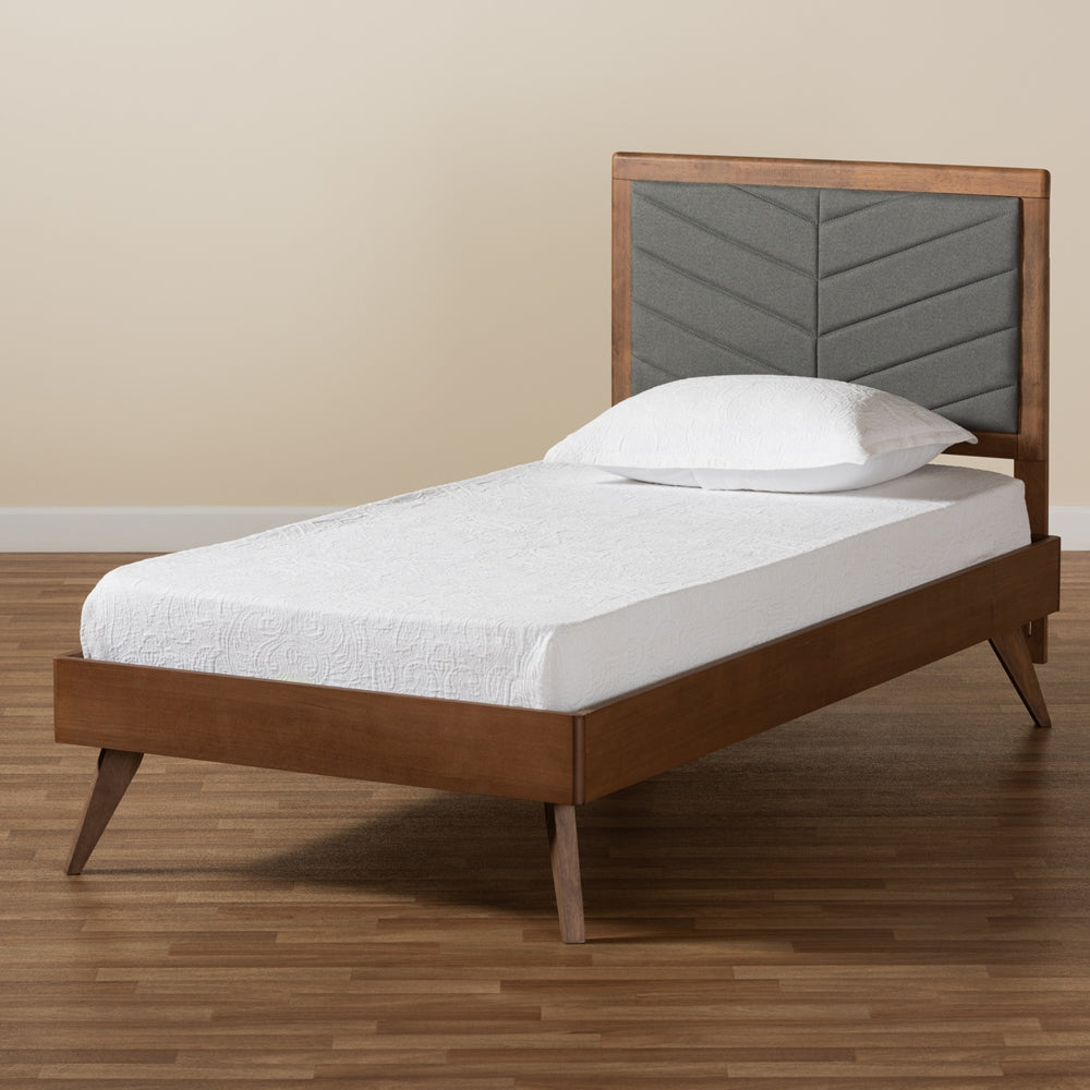 Roze Dark Grey Fabric and Walnut Brown Finished Wood Twin Size Bed