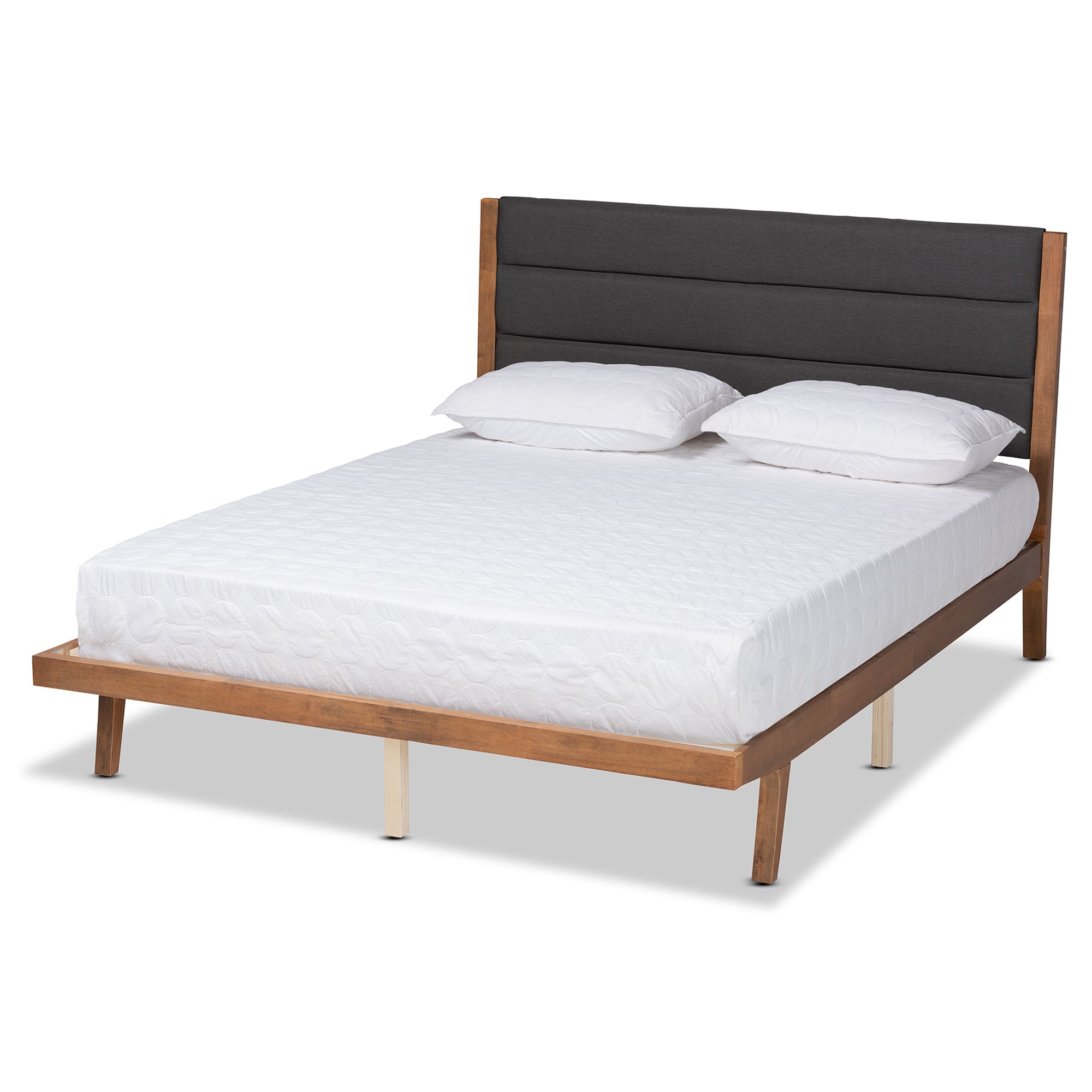 Charcoal Fabric and Walnut Brown Finished Wood King Size Platform Bed