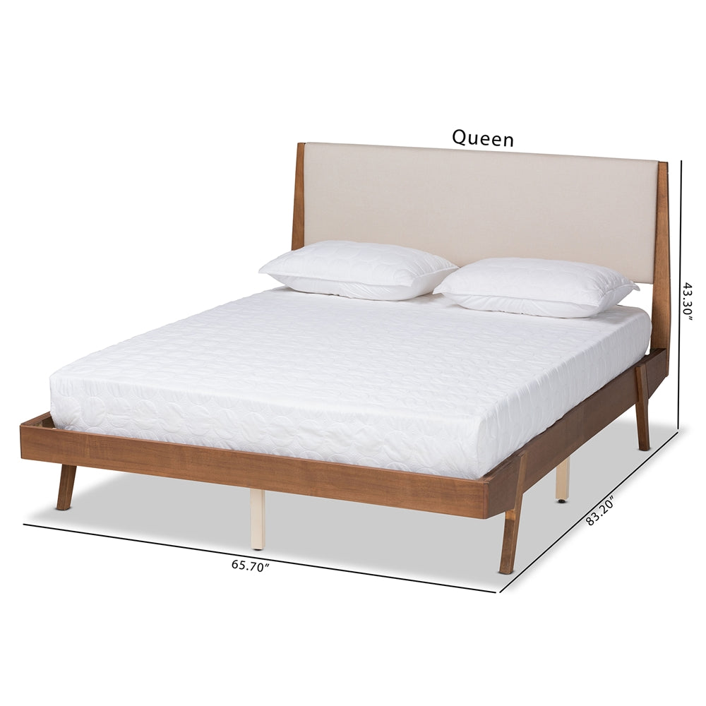 Senna Beige Fabric And Walnut Brown Finished Wood Queen Size Bed