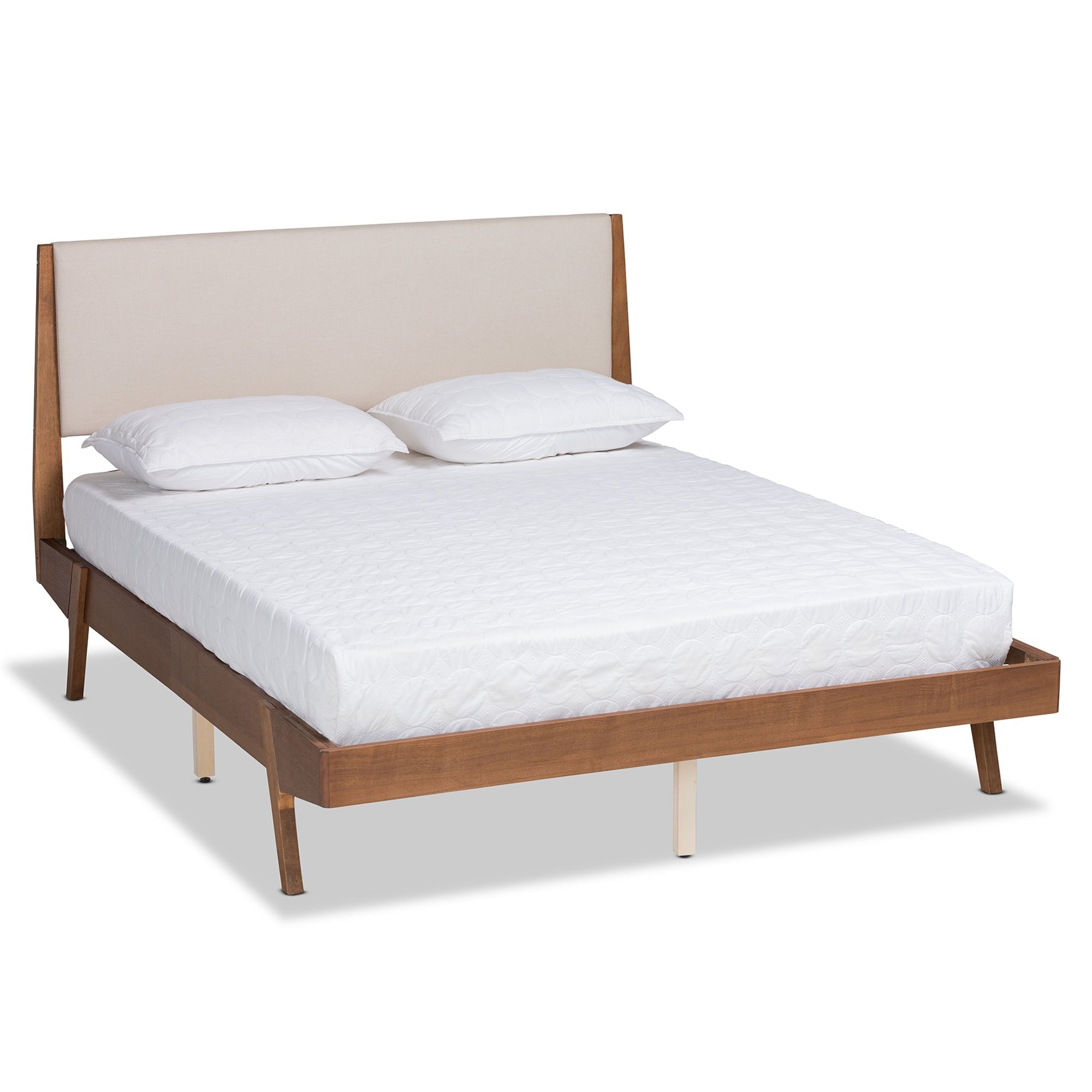 Senna Beige Fabric and Walnut Brown Finished Wood King Size Bed