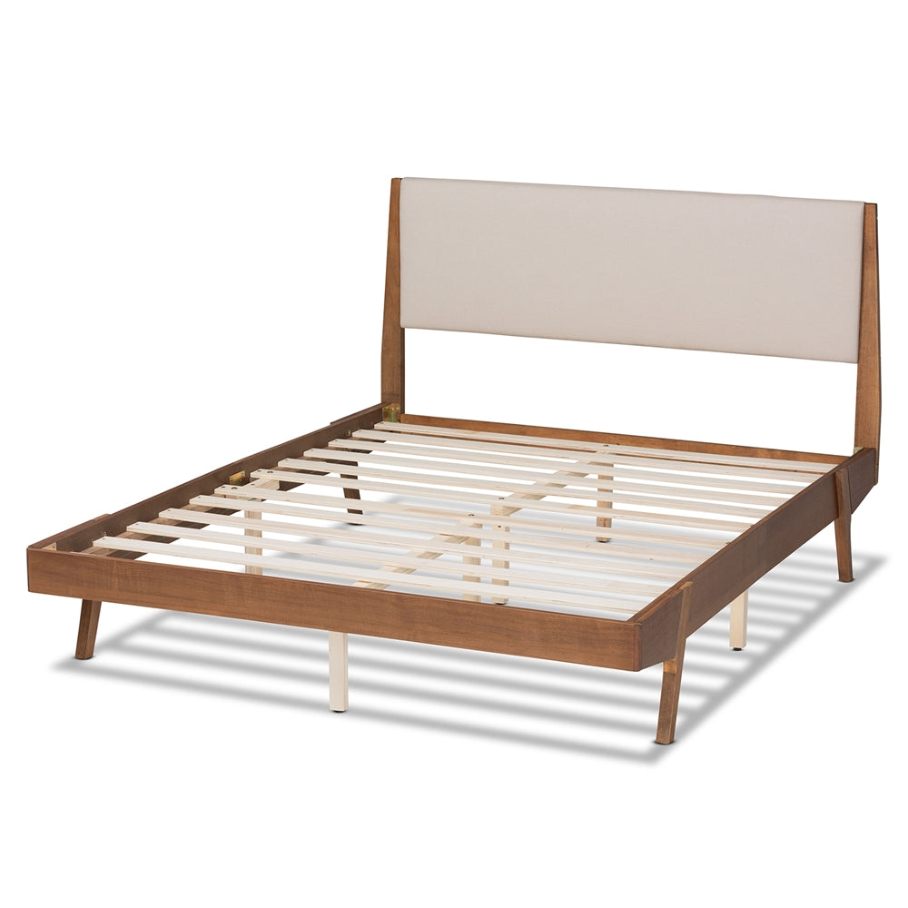 Senna Beige Fabric and Walnut Brown Finished Wood King Size Bed