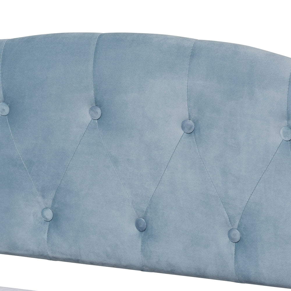 Benjamin Light Blue Velvet Fabric And Dark Brown Finished Wood Twin Size Daybed