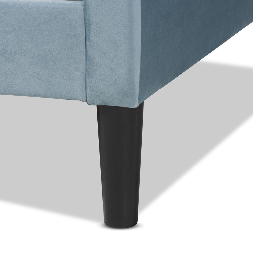 Cora Light Blue Fabric and Dark Brown Finished Wood Twin Size Daybed