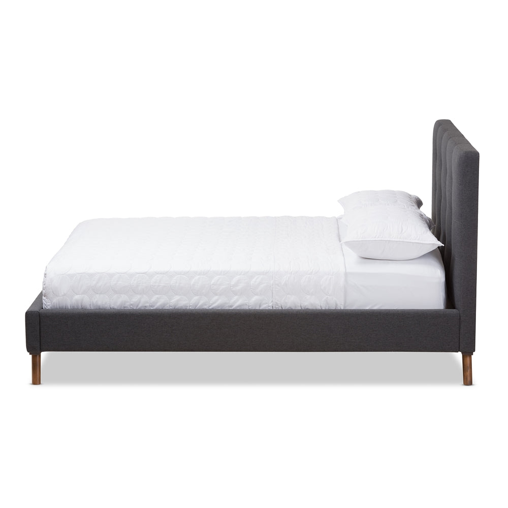 Valencia Mid-Century Modern Dark Grey Fabric Full Size Platform Bed