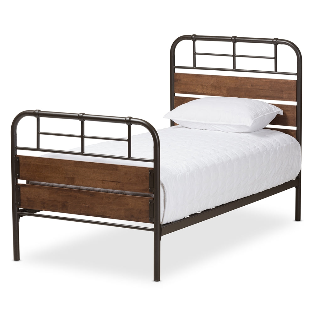 Monoco Rustic Black Finished Metal Coco Brown Wood Twin Size Platform Bed