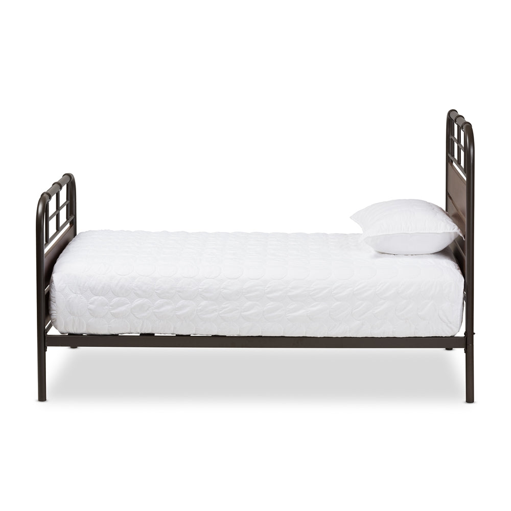 Monoco Rustic Black Finished Metal Coco Brown Wood Twin Size Platform Bed
