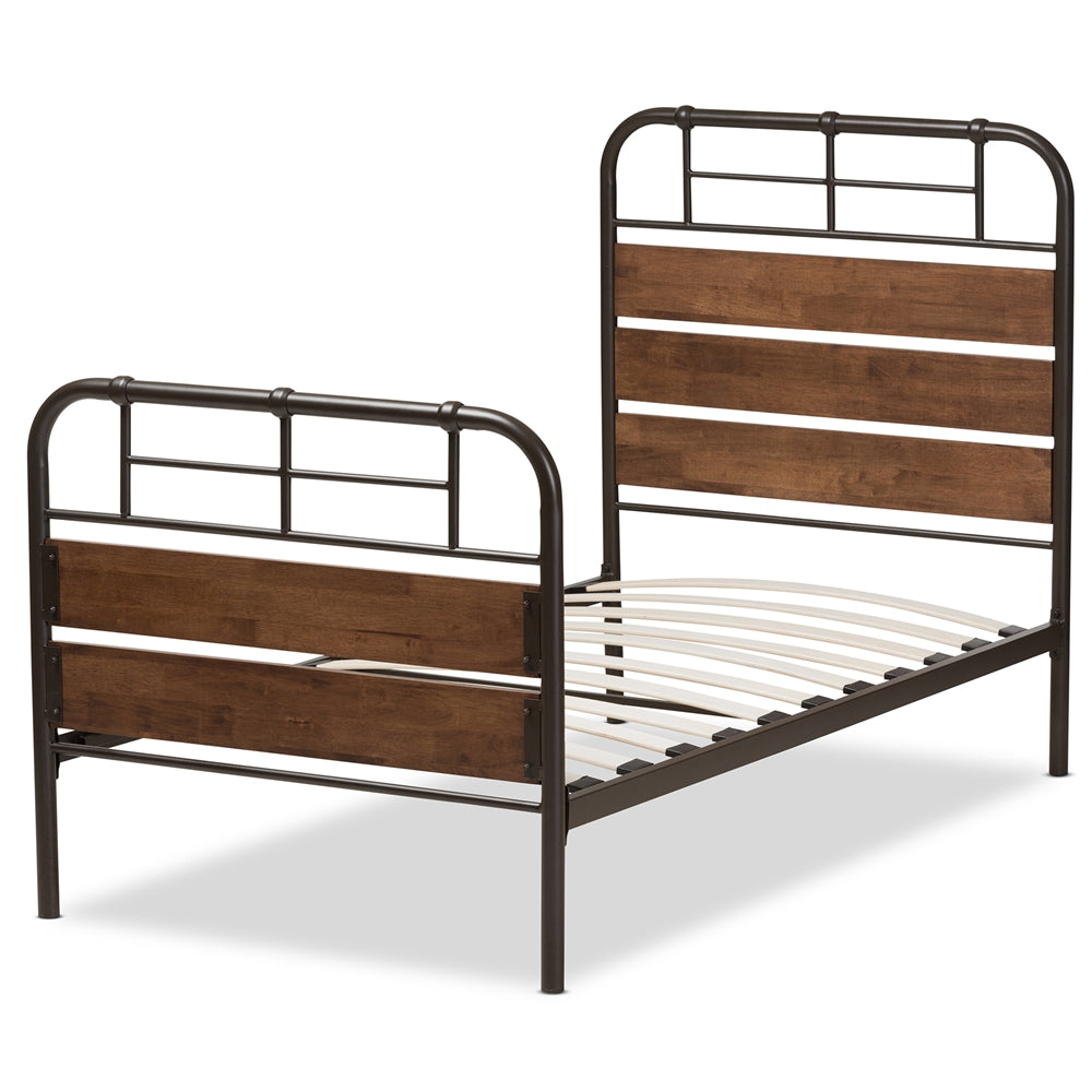 Monoco Rustic Black Finished Metal Coco Brown Wood Twin Size Platform Bed