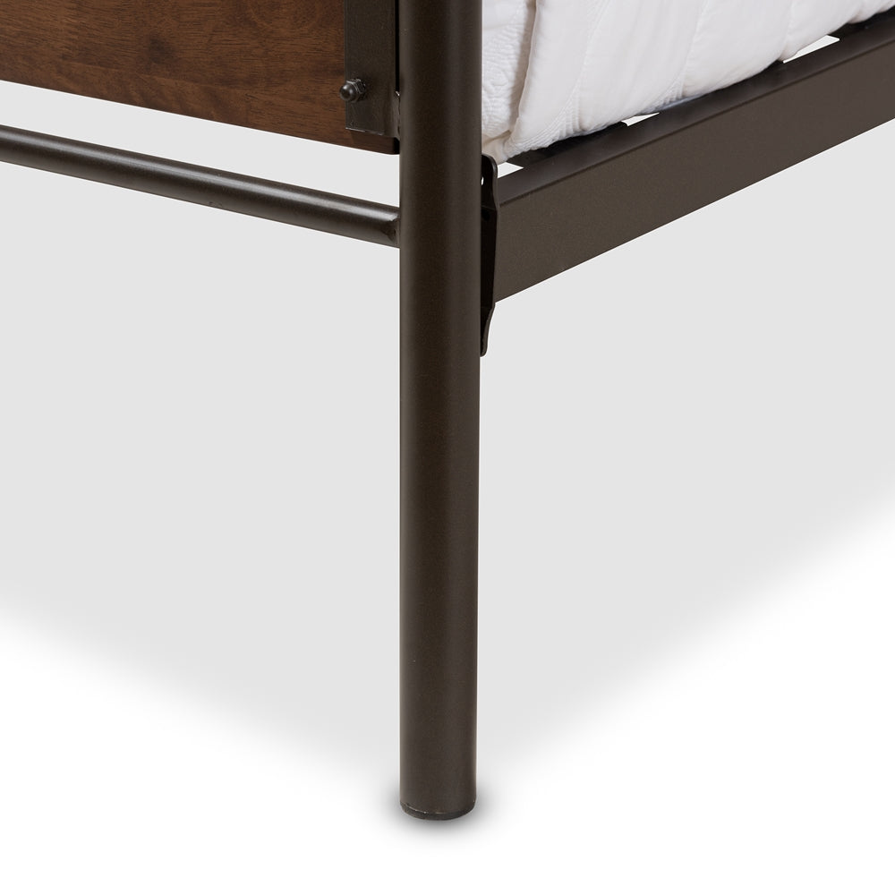 Monoco Rustic Black Finished Metal Coco Brown Wood Twin Size Platform Bed