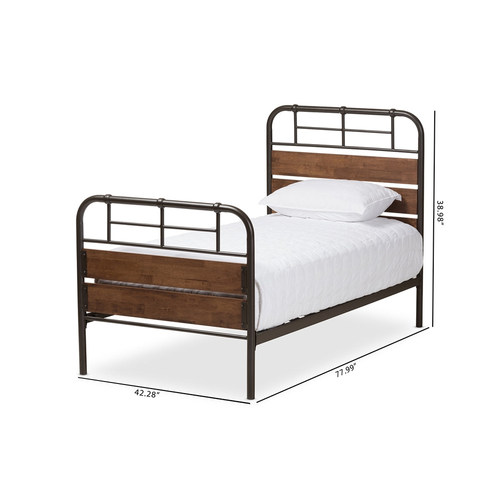 Monoco Rustic Black Finished Metal Coco Brown Wood Twin Size Platform Bed