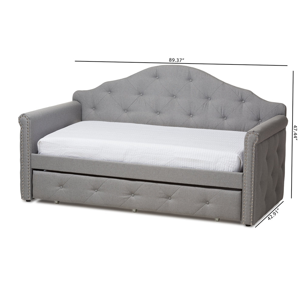Emilie Grey Fabric Upholstered Daybed with Trundle
