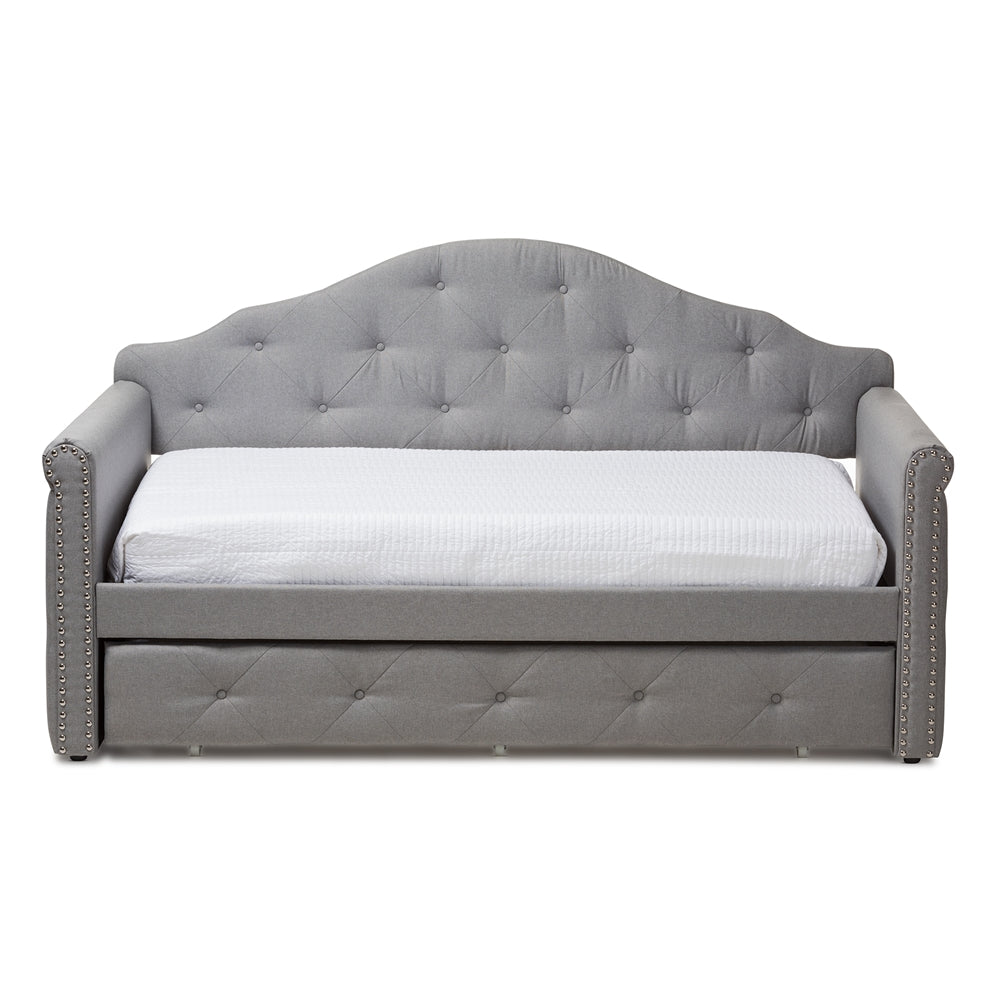 Emilie Grey Fabric Upholstered Daybed with Trundle