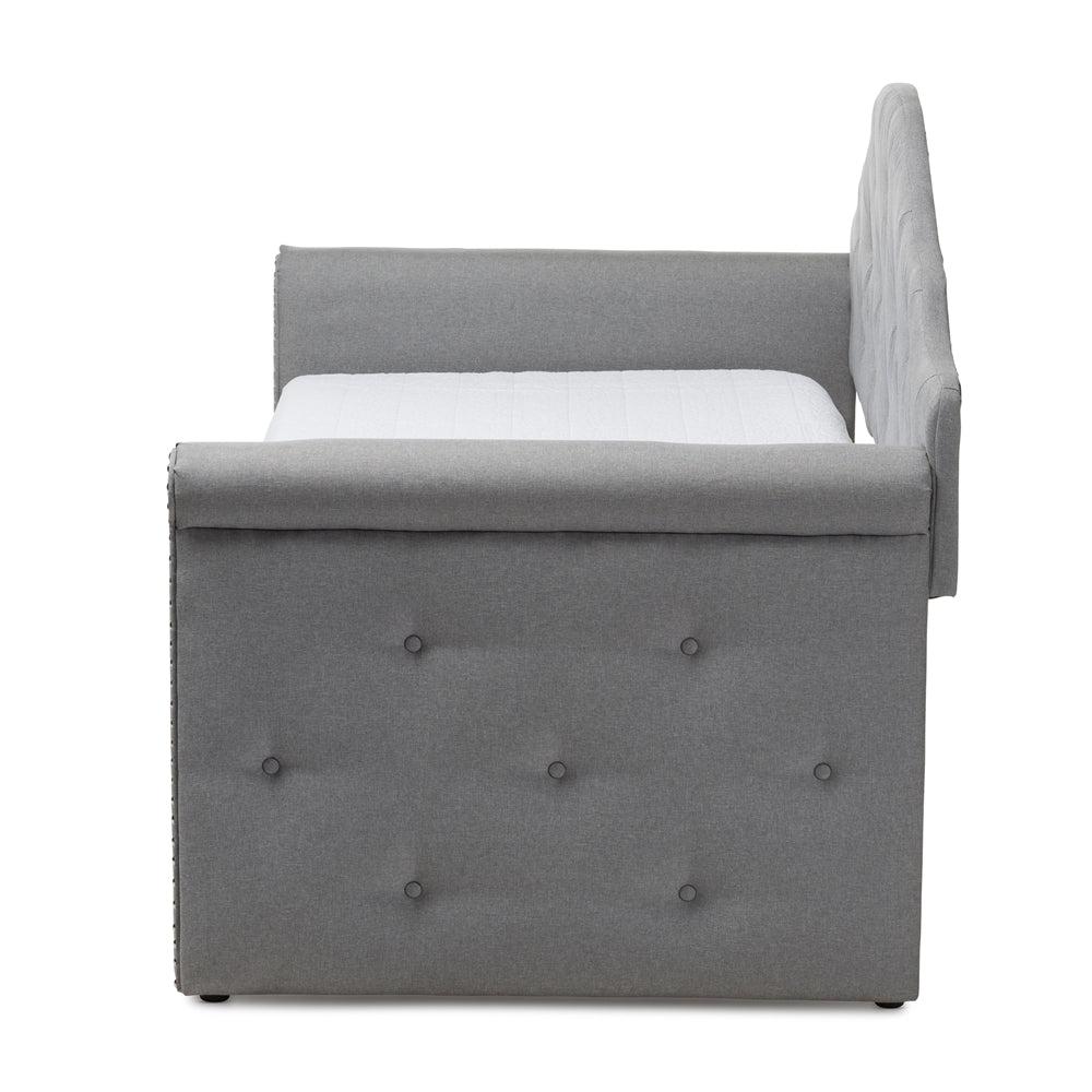 Emilie Grey Fabric Upholstered Daybed with Trundle