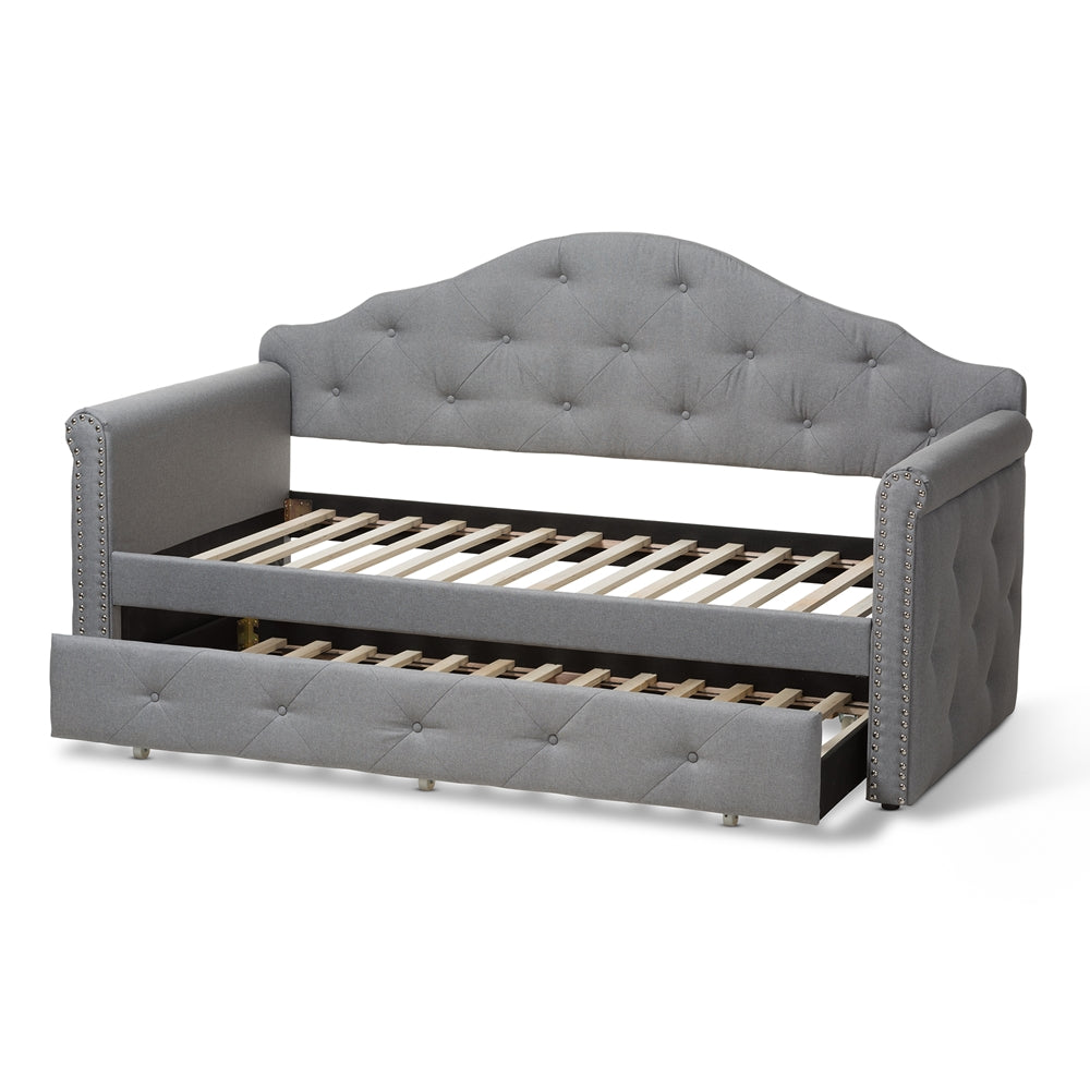 Emilie Grey Fabric Upholstered Daybed with Trundle
