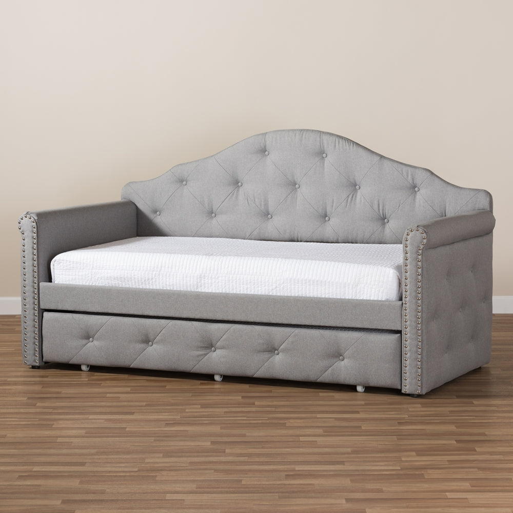 Emilie Grey Fabric Upholstered Daybed with Trundle